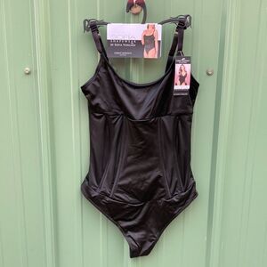 Women's Black Satin Sculpting Shapewear Corset Bodysuit Size S